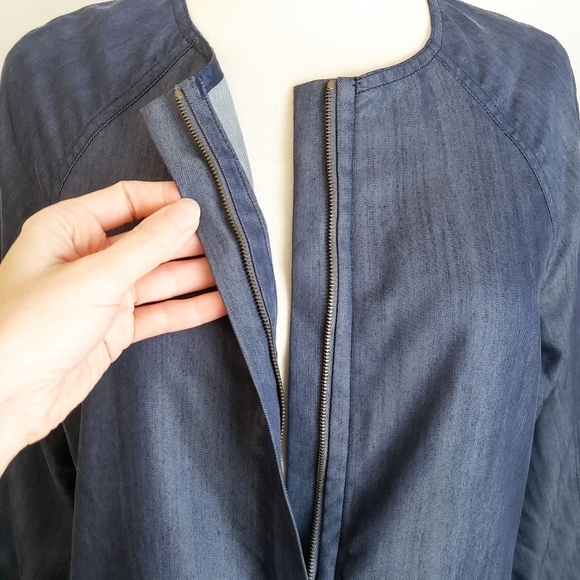 NWOT Vince Blue Chambray Shimmer Oversized Shift Dress w Pockets - Picture 5 of 7